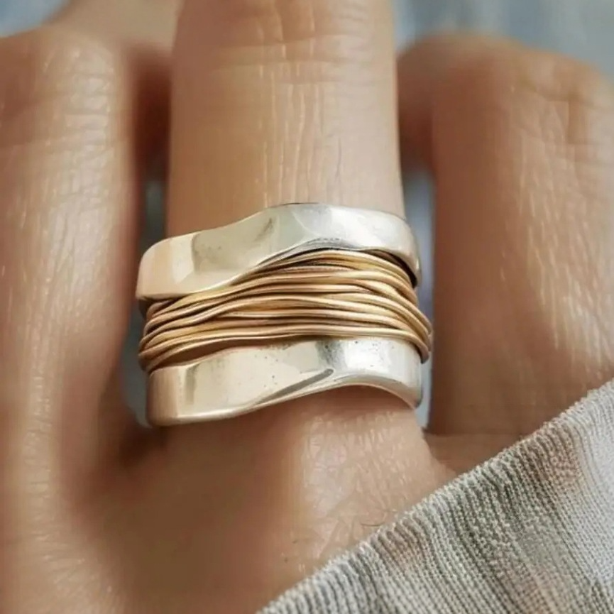 Dual-Tone Wide Steel Wire Ring